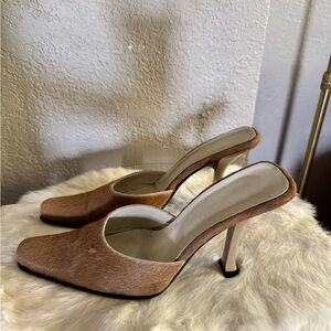 Elegant vintage pony hair90’s kitten heel Tan Women's Heels